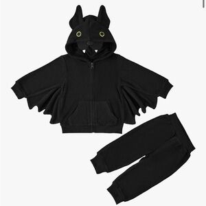 Black Bat Costume: Fleece Hoodie with Ears and Fangs, matching pants